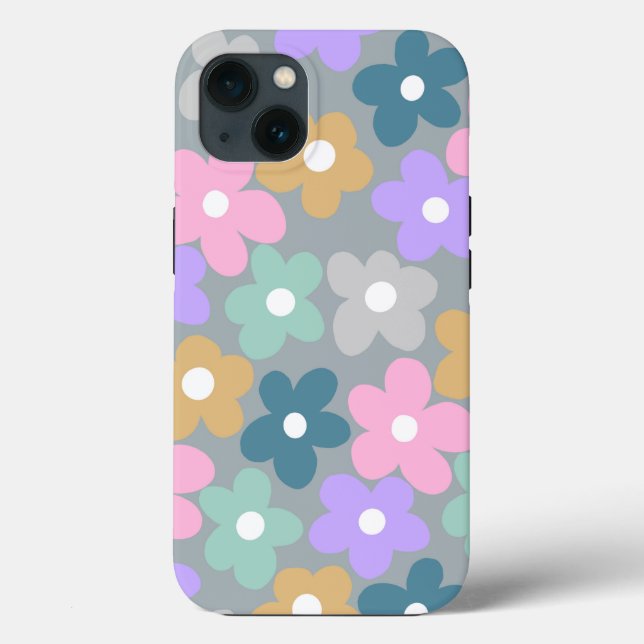 Groovy Daisy Flowers Grey Retro Boho Floral Case-Mate iPhone Case (Back)