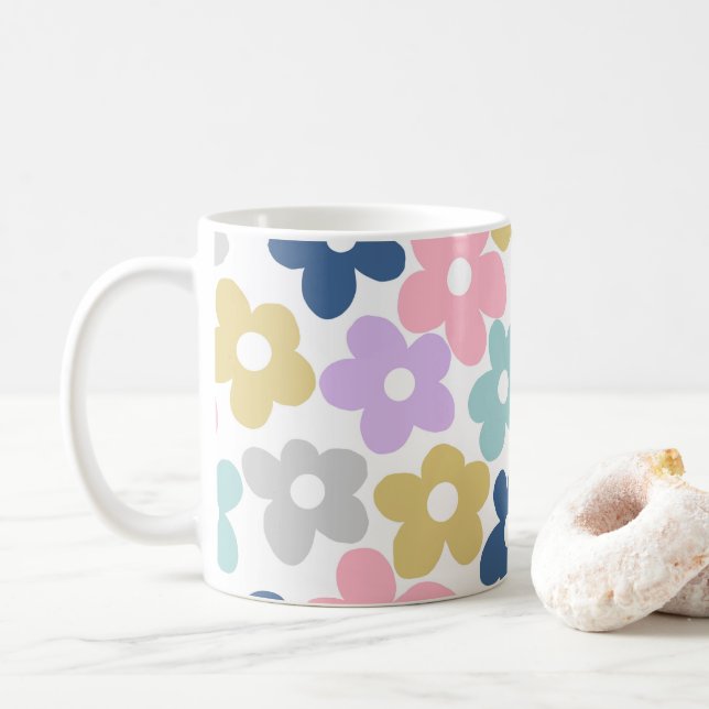 Groovy Daisy Flowers Retro Boho Floral Coffee Mug (With Donut)