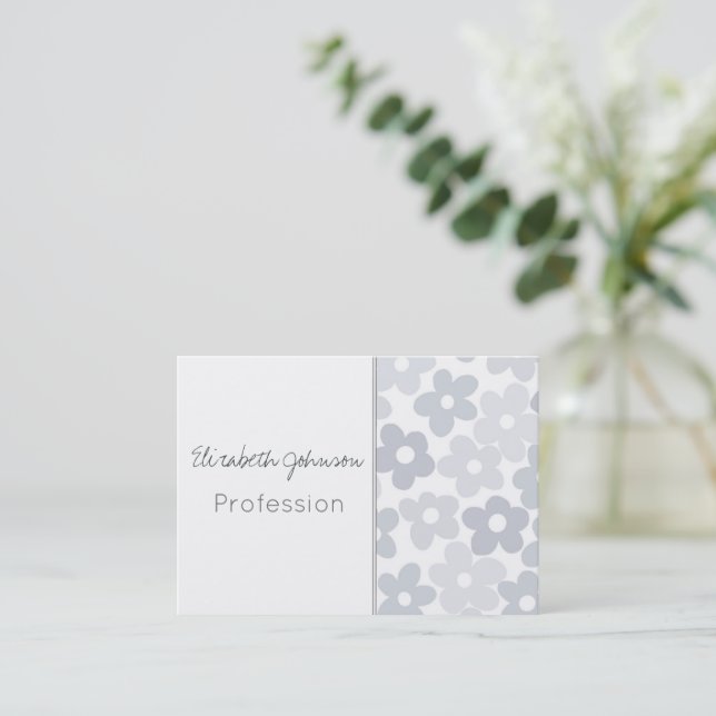 Groovy Daisy Flowers Retro Grey Boho Floral Business Card (Standing Front)