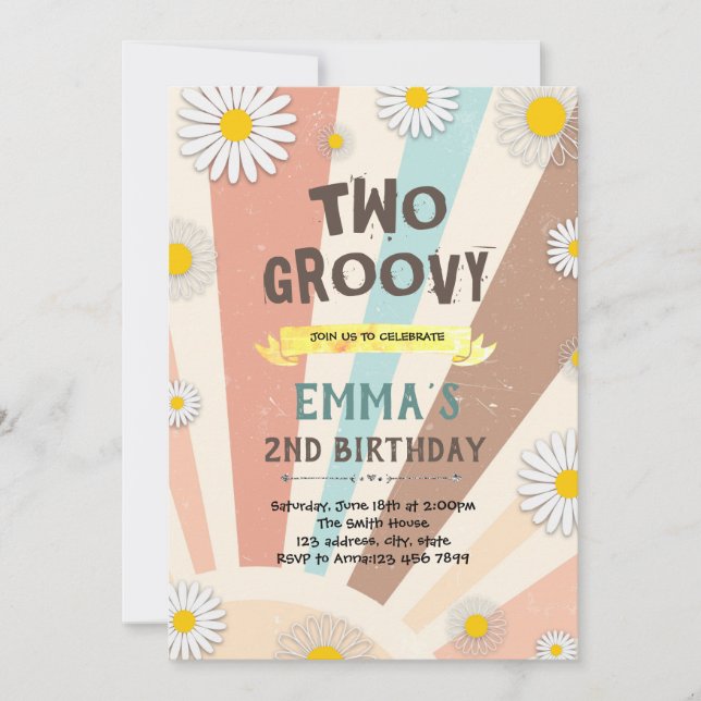 Groovy daisy hippie 60s invitation (Front)