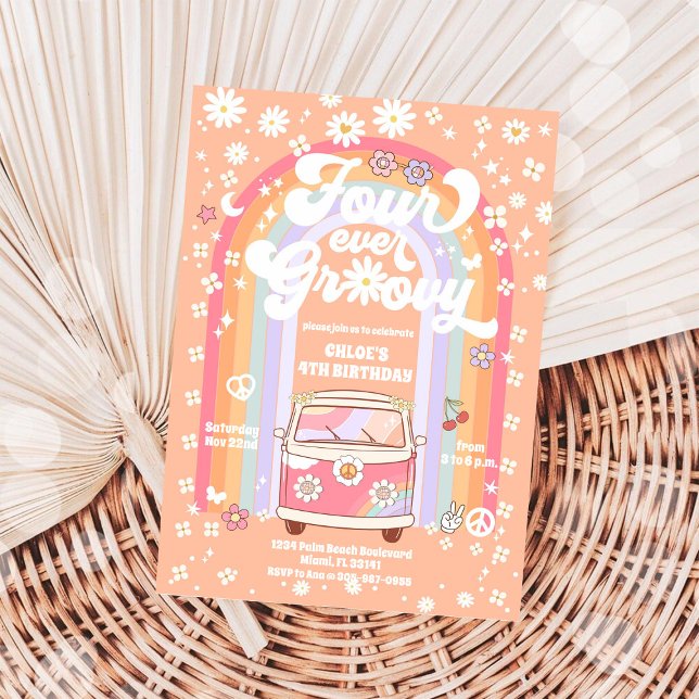 Groovy Daisy Rainbow Birthday Invitation (Creator Uploaded)