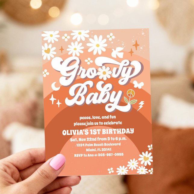 Groovy Daisy Rainbow Birthday Invitation (Creator Uploaded)