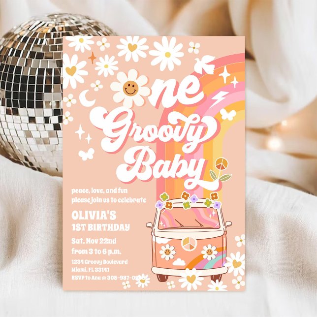 Groovy Daisy Rainbow Birthday Invitation (Creator Uploaded)