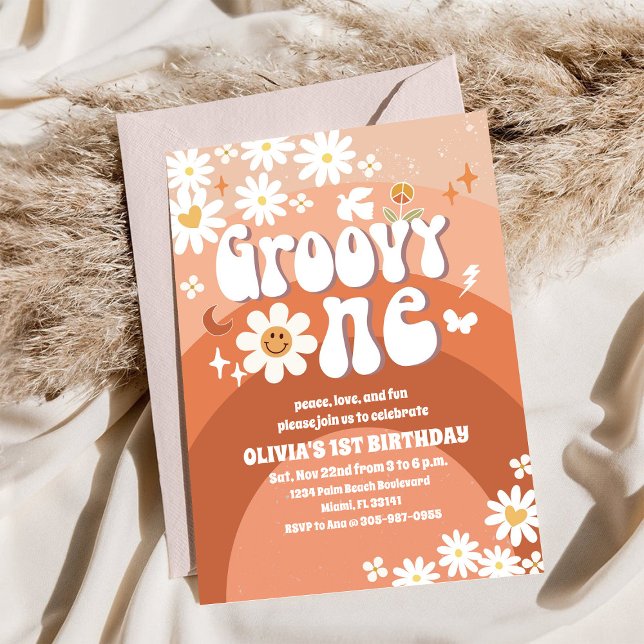 Groovy Daisy Retro 1st Birthday Invitation (Creator Uploaded)