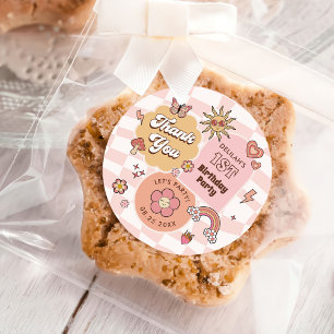 Groovy Daisy Retro 1st Birthday Party Classic Round Sticker