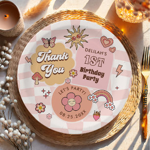Groovy Daisy Retro 1st Birthday Party Paper Plate