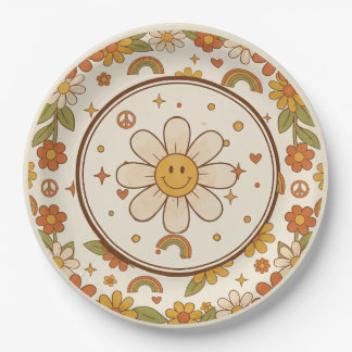 Groovy Daisy | Retro 70s Floral Neutral Sunshine Paper Plate
