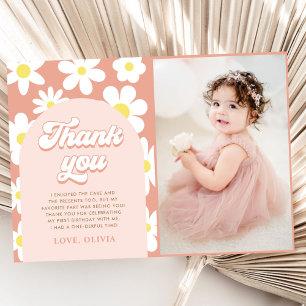 Groovy Daisy Retro Birthday Party Photo Thank You Card