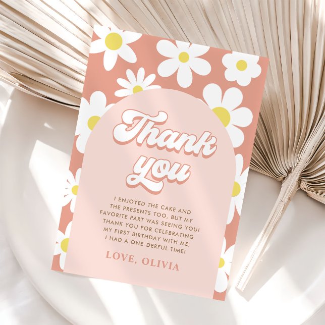 Groovy Daisy Retro Birthday Party Thank You Card (Creator Uploaded)