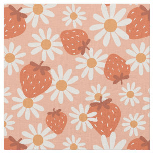 Groovy Daisy Strawberry Print Summer Spring Pink Fabric