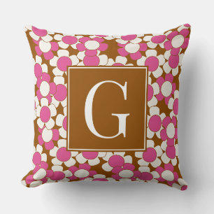 Groovy Daisy Toss - Brown, Hot Pink & White Throw Pillow
