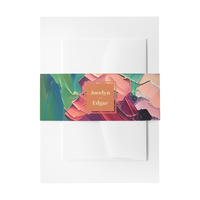 Groovy Deco Oil Painting Wedding Invitation Belly Band (Front Example)