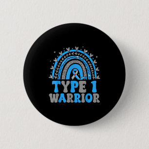 Groovy Diabetes Awareness Type 1 Warrior Blue Grey 2 Inch Round Button