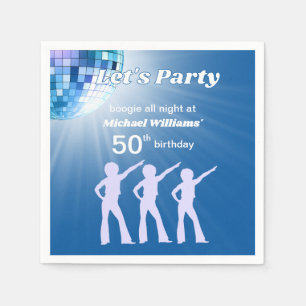 Groovy Disco Ball Blue Mans 50th Birthday Napkin