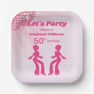 Groovy Disco ball Pink Purple Womans 50th Birthday Paper Plate