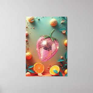 Groovy Disco Ball Strawberry Fruit Pop Art Wall Canvas Print