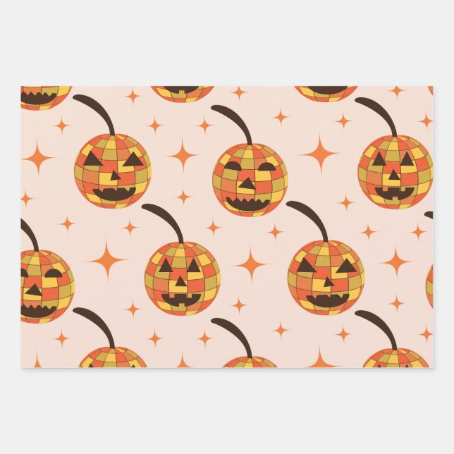 Groovy Disco Halloween Pumpkins Pattern  Wrapping Paper Sheet (Front 3)