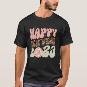 Groovy Disco Happy New Year 2023 Retro Leopard T-Shirt