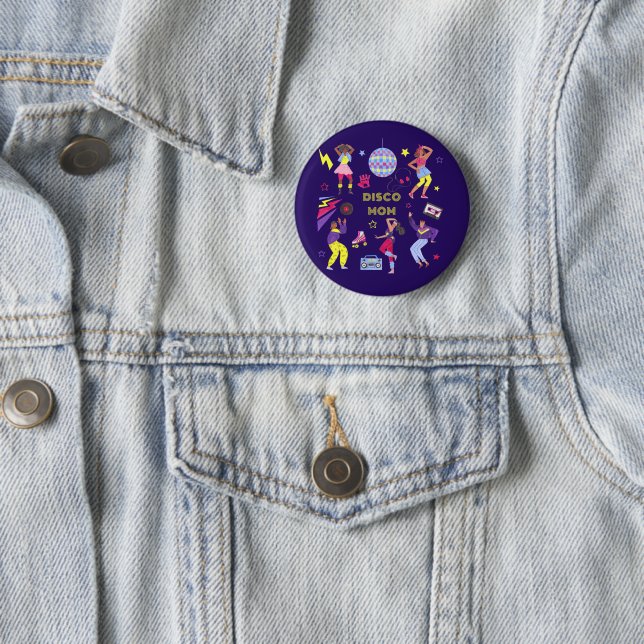 Groovy Disco Party Retro 80s Mom Purple 2 Inch Round Button (In Situ)