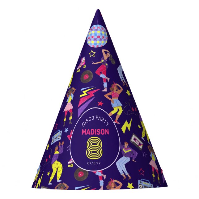 Groovy Disco Purple Party Retro 80s Pattern Party Hat (Front)