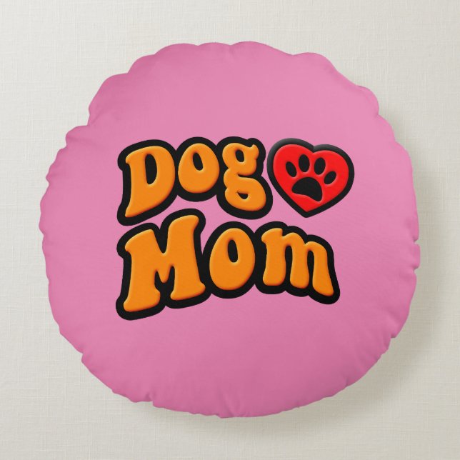 Groovy Dog Mom Drawing Round Pillow (Front)