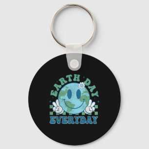 Groovy Earth Day 2025 Everyday Smile Face Save The Keychain