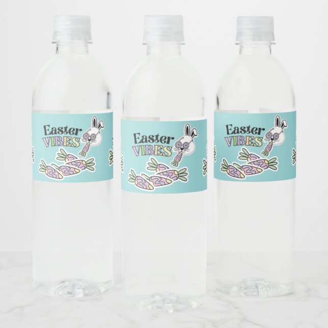 Groovy Easter Bunny Water Bottle Label (Bottles)