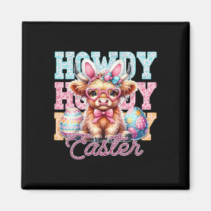 Groovy Easter Day Cow Western Cowboy Howdy Easter  Magnet