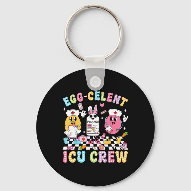 Groovy Easter Day Egg-celent Icu Crew Bunny Nurse  Keychain (Front)