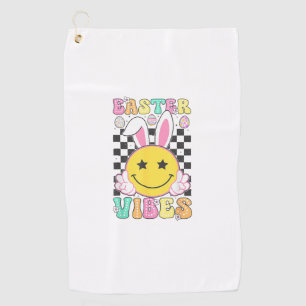 Groovy Easter Vibes Bunny Easter Day Smile Face Gi Golf Towel