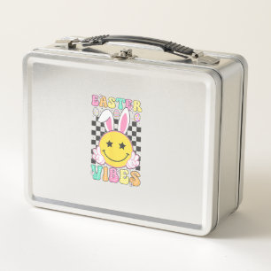 Groovy Easter Vibes Bunny Easter Day Smile Face Gi Metal Lunch Box