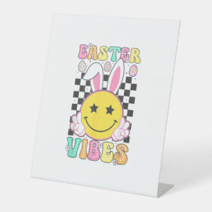 Groovy Easter Vibes Bunny Easter Day Smile Face Gi Pedestal Sign