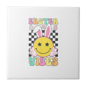Groovy Easter Vibes Bunny Easter Day Smile Face Gi Tile