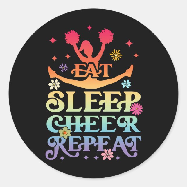 Groovy Eat Sleep Cheer Repeat Cheerleader Cheerlea Classic Round Sticker (Front)