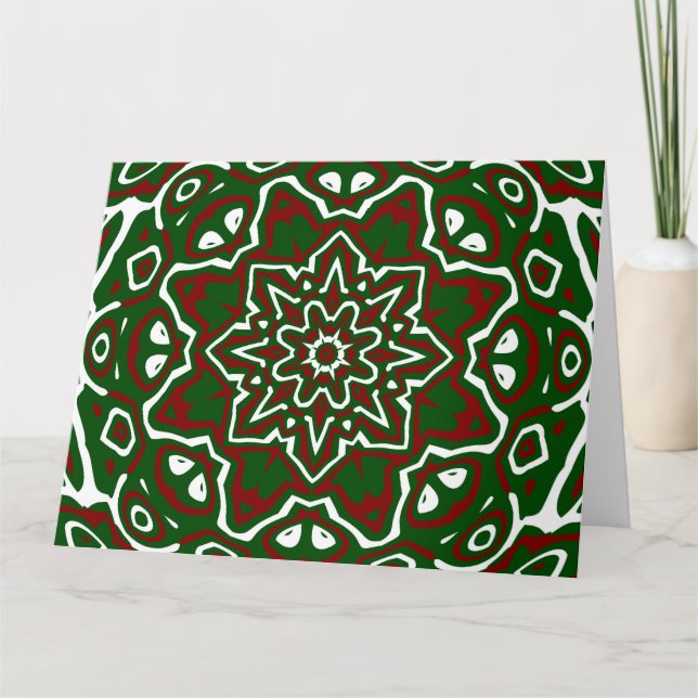 Groovy Eclectic Ornate Christmas Mandala Pattern Card (Front)
