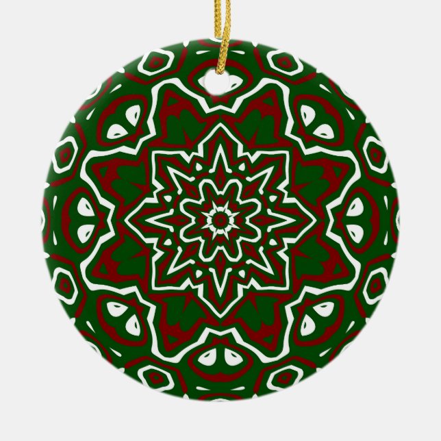Groovy Eclectic Ornate Christmas Mandala Pattern Ceramic Ornament (Front)