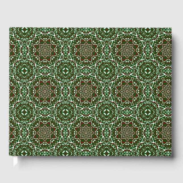 Groovy Eclectic Ornate Christmas Mandala Pattern Guest Book (Front)