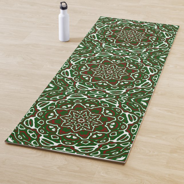 Groovy Eclectic Ornate Christmas Mandala Pattern Yoga Mat (In Situ)