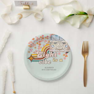 Groovy Eight is a vibe daisy Van 8th birthday  Paper Plate