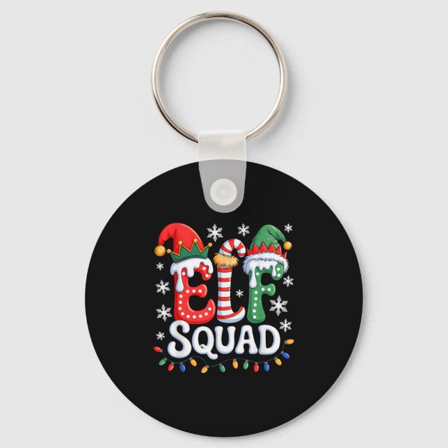 Groovy Elf Squad Elf Family Christmas Matching Paj Keychain (Front)