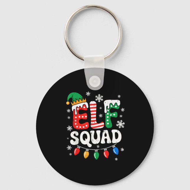 Groovy Elf Squad Elf Family Christmas Matching Paj Keychain (Front)
