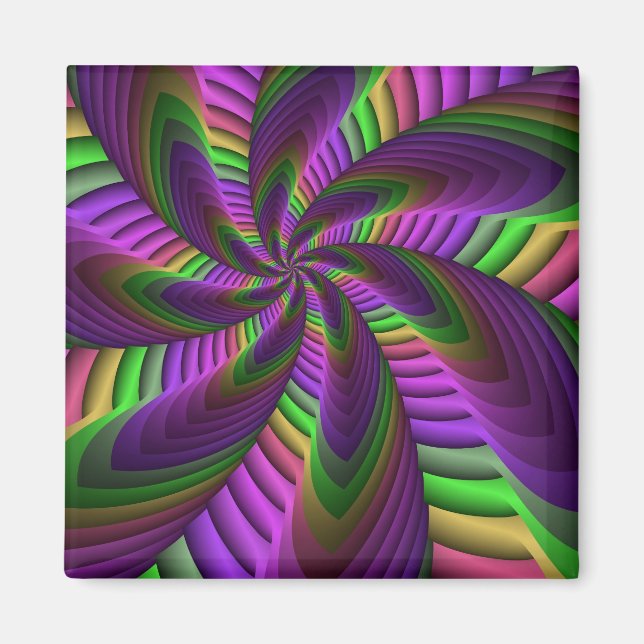 Groovy Energetic Colorful Neon Fractal Pattern Magnet (Front)