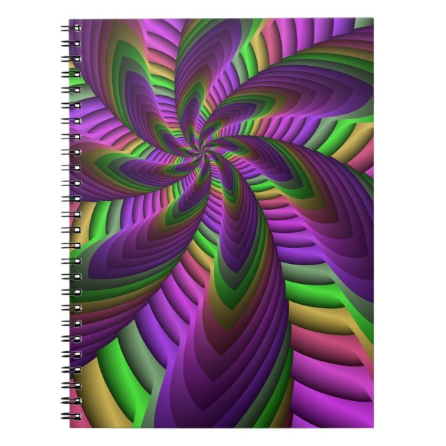 Groovy Energetic Colorful Neon Fractal Pattern Notebook (Front)
