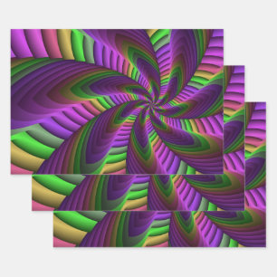 Groovy Energetic Colorful Neon Fractal Pattern Wrapping Paper Sheet