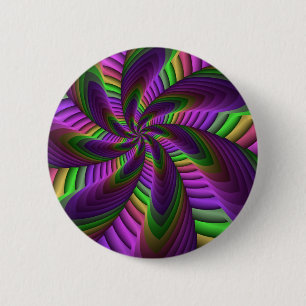 Groovy Energetic Colourful Neon Fractal Pattern 2 Inch Round Button