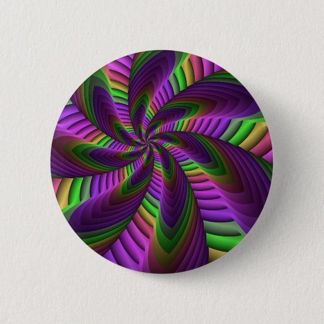 Groovy Energetic Colourful Neon Fractal Pattern 2 Inch Round Button (Front)