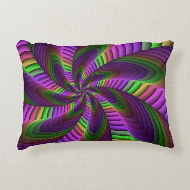 Groovy Energetic Colourful Neon Fractal Pattern Accent Pillow (Front)