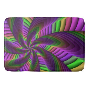 Groovy Energetic Colourful Neon Fractal Pattern Bath Mat