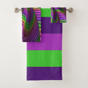 Groovy Energetic Colourful Neon Fractal Pattern Bath Towel Set