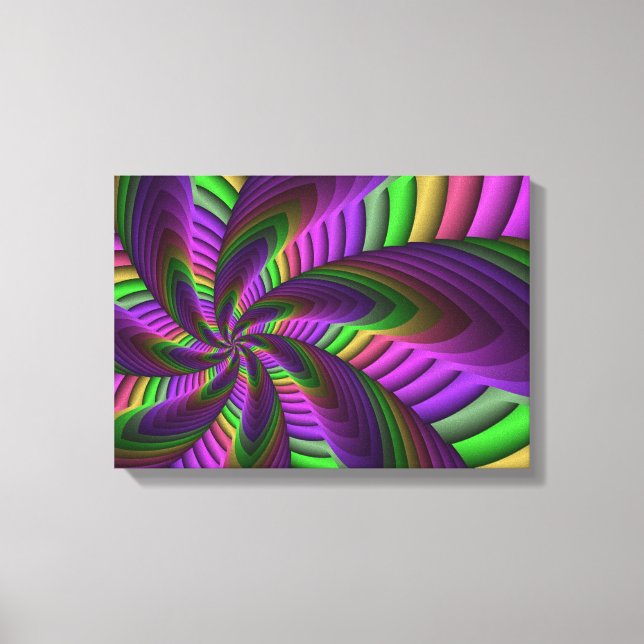 Groovy Energetic Colourful Neon Fractal Pattern Canvas Print (Front)